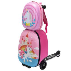 2-Piece Kids Luggage Set Unicorn 19 in. Scooter Case and 12 in. Square Backpack