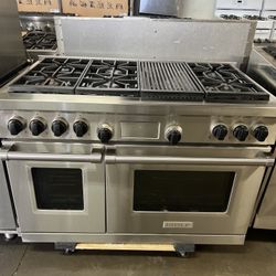 Wolf 48”Wide Dual Fuel Range Stove Stainless Steel With Grill 