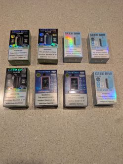 8 Geek Bars for sale. No longer need them. All 8 for $80. Need them gone ASAP lol