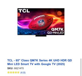 65” TCL QM7K 4K QD-Mini LED Smart TV (2025) – Needs Repair