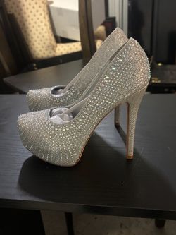 Silver Rhinestone Platform High Heel Pumps