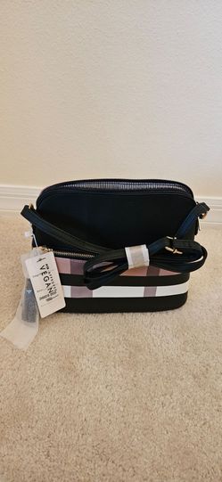 Vegan Leather Crossbody Bag with Plaid Panel