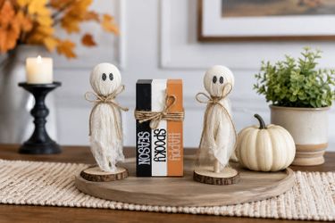 Halloween Table Centerpiece Decor Set 6 Pc Ghost Block Sign Rustic Farmhouse