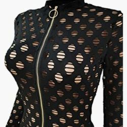 Women's Casual  Outfits Sheer Mesh Hole Long Sleeve  Clubwear Bodysuit