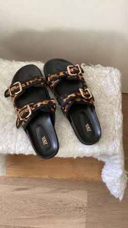 Zara Cheetah print pony hair Birkenstock style sandals sz 41