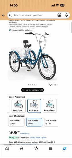Low Step-Through Frame, Wide Seat with Backrest, 350 lbs Capacity, Tricycle for Adults, Seniors, Women and Men