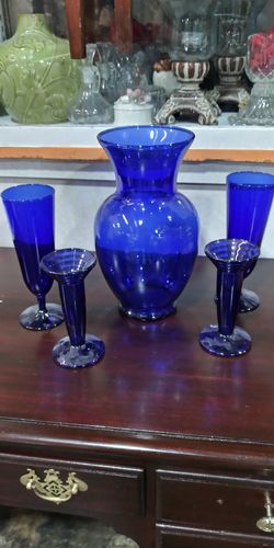 Antique Blue glass ware. Five pieces set