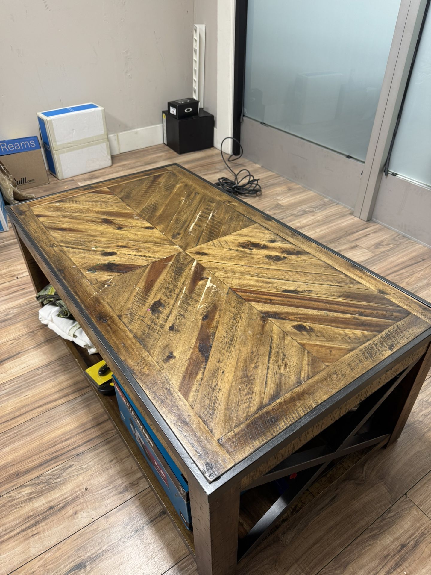 Tillman Brown Rectangle Lift-Top Coffee Table With Wheels + Storage Shelf