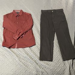 Men's Red Button-Up Shirt + Black Cargo pants