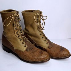 Justin 630 Vintage Bullhide Leather Lace Up Packer Western Boots Mens USA 8.5 D