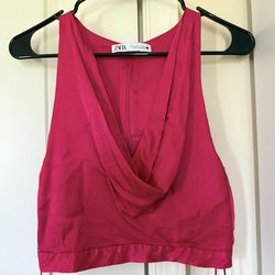ZARA Women's Pink Sleeveless Cowl Neck Cropped Tank Top Clothes Size S