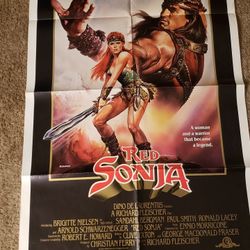 ARNOLD SCHWARZENEGGER - 1985 poster 27x41 ----- "RED SONJA"  woman & the warrior.  Original