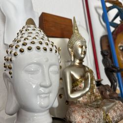 $25 Each. Gold & White Or Mirrored Buddha Bust Statue. Black & White Dice Vase. Elephant Lion Box. Rattan Bamboo Doll Chair Plant Stand. ONLY $25 EACH