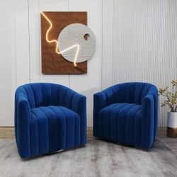 VELVET Swivel Chair, Navy Blue (Set of 2)