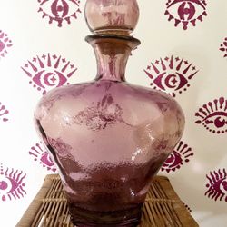 1980s Vidrios San Miguel Spain Recycled Amethyst Art Glass Decanter