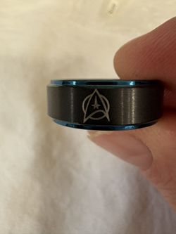 Tungsten Carbide Black/Blue Star Trek Ring