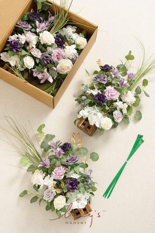 Ling's Moment 17.5" Tall Standing Artificial Flowers Arrangements 4 pcs Wedding Aisle Runner Chair Decorations Lilac & Gold Centerpieces for Ceremony