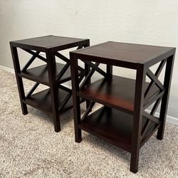 TWO- 3 Tier Espresso Wood End Table with 2 Shelves