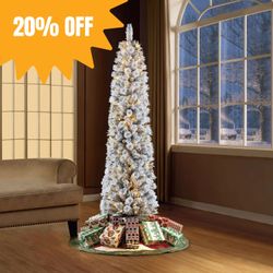 7′ Pre-Lit White LED Lights Flocked Artificial Christmas Tree