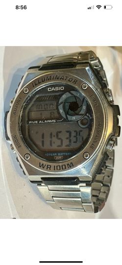 👽👽Casio Illuminator Men Digital Watch Silver 100M+Alarm+Dual👽👽
