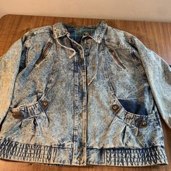  Vintage Be in the Current Seen 80s Acid Wash Denim Long Jacket - 22W