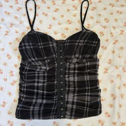 Black and grey plaid corset top 