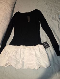 NWT Lulus Black Long Sleeve Bubble Hem Drop Waist Mini Dress – Size Medium