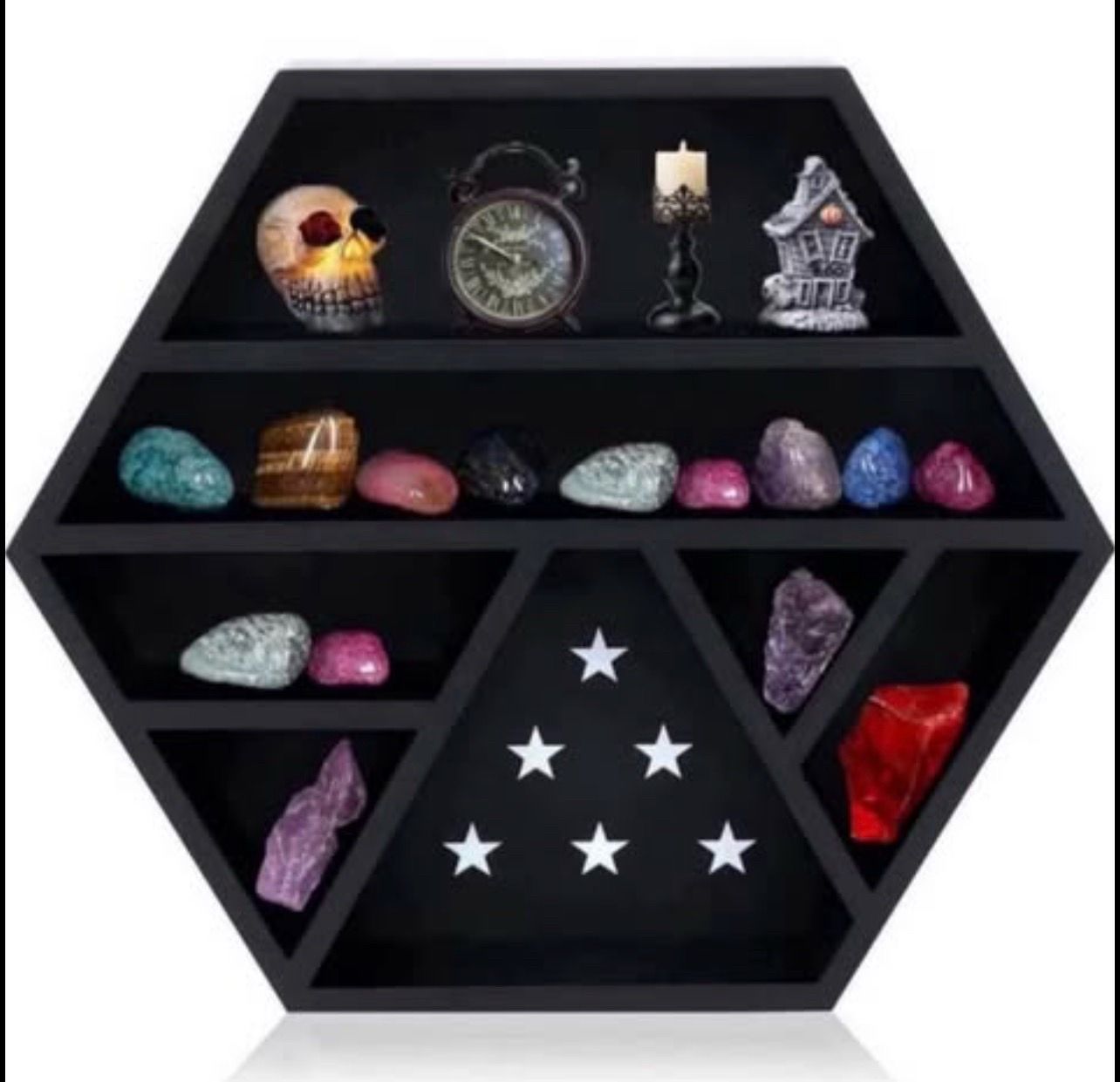 Brandnew Hexagon Crystal Shelf Floating Shelves Crystal Holder,Crystal Shelf Display Shelf,Wooden Display for Boho Meditation & Gothic Decor