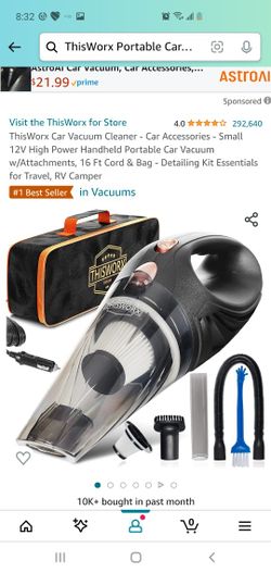 ThisWorx Portable Car Vacuum Cleaner W/ 16 Foot Cable - 12V (Black)

