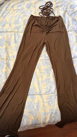 Brown Ruched Flare Pants