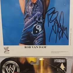 Autographed Rob Van Damme Pic, and Eddie guerrero action figure