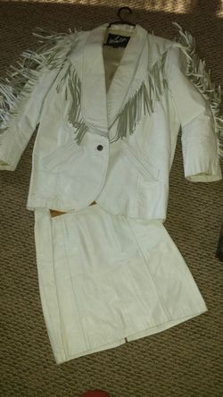 White leather jacket and skirt