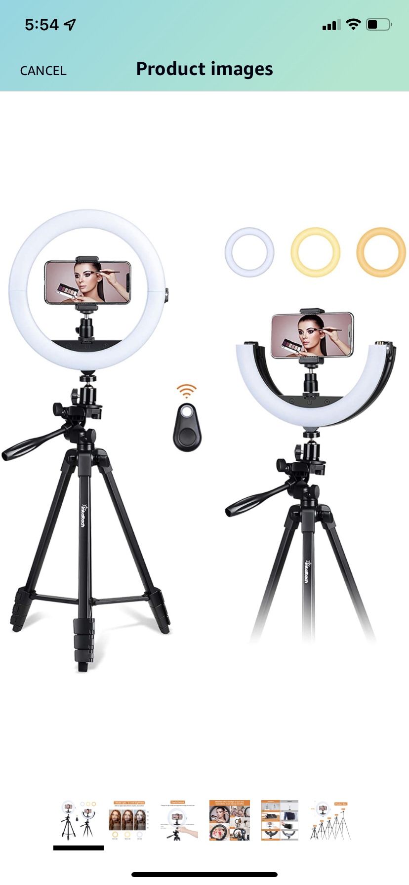 Inkeltech Selfie Ring Light - 10 inch 2700K/4600K/6500K Dimmable LED Light Ring with Tripod and Phone Holder, Lighting Kit for Makeup, TIK Tok, Vlog,