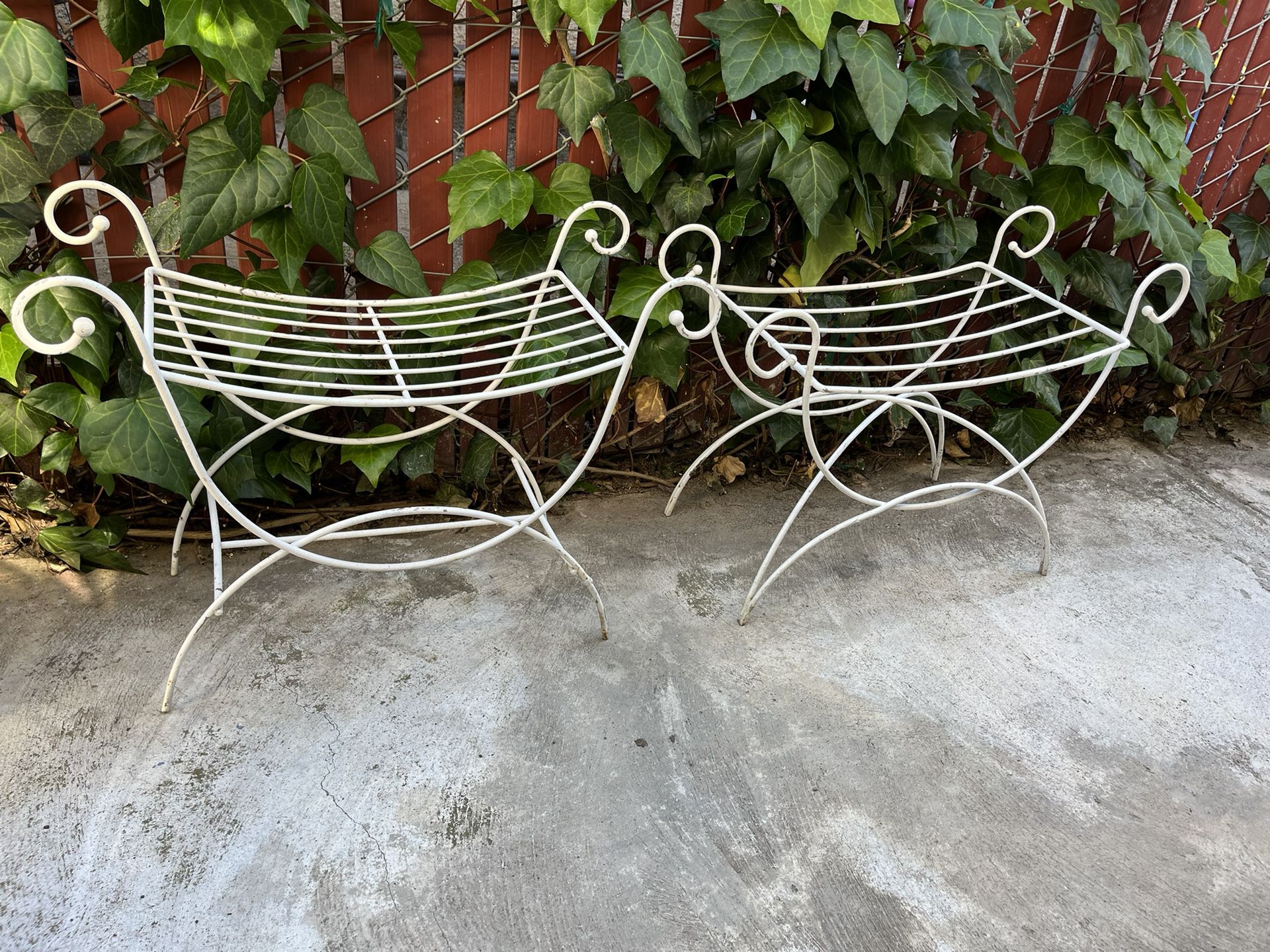 Vintage Wrought Iron Benches Or Plant Stand 