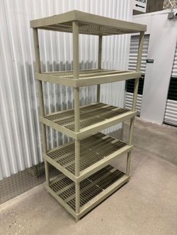 Keter 5 shelf’s storages rack…36” wide, 24” depth, 6 feet high. $60
