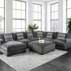 Brand New Grey U-Shaped Sectional Sofa w Ottoman