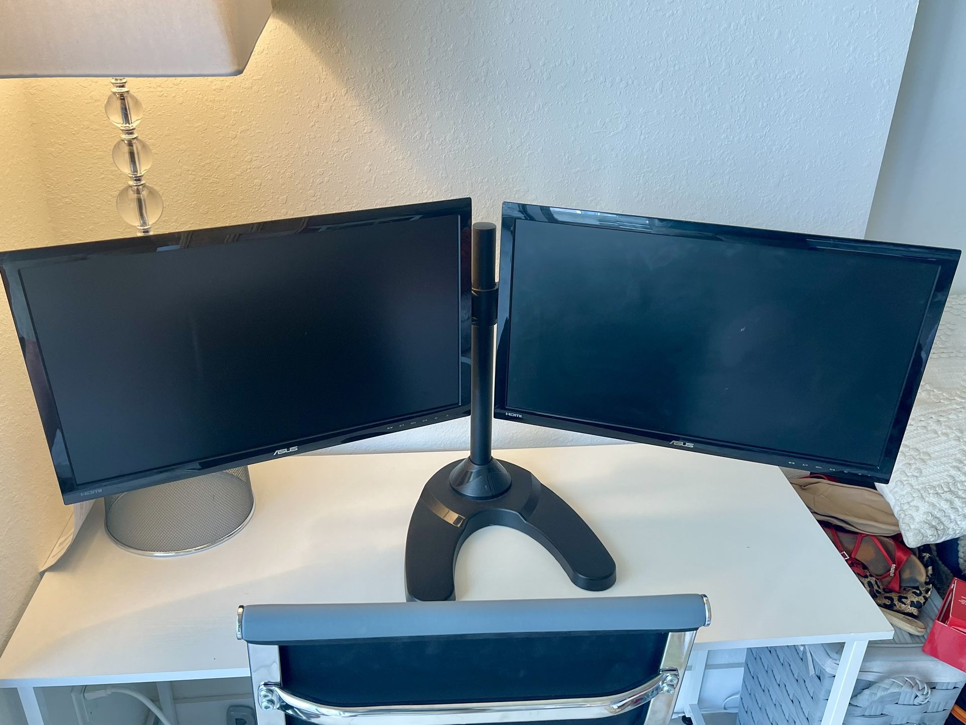 2 27” Asus HDMI Monitors With Dual Monitor Stand