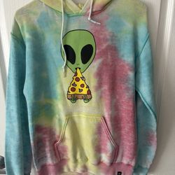 🌈👽 Tie-Dye Alien Pizza Hoodie (size: S)