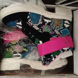 Snake Skin Multi Color Wedge Boots