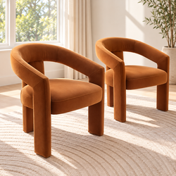 Velvet Curved Dining Chairs | Caramel | Set of 6