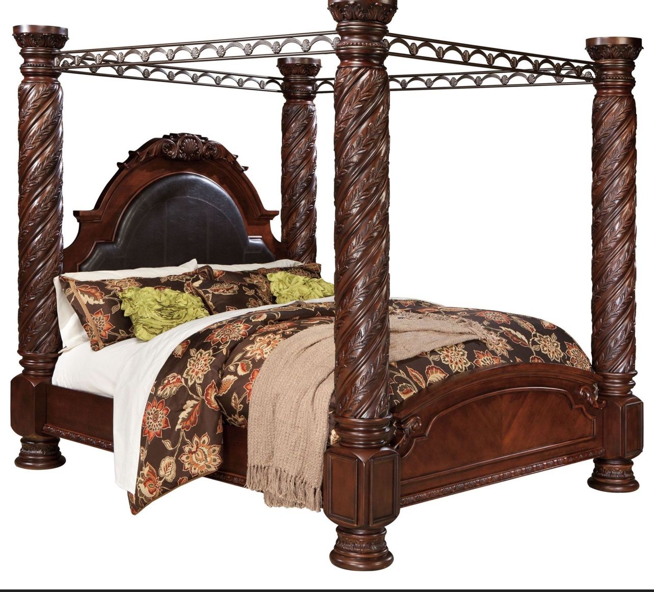 Dark brown king/California king canopy bed real wood