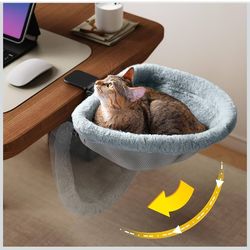 Cat Desk Bed - One-Click Folding,Sunken Design & Space-Saving Semi-Circular Cat Bed, Soft Faux Rabbit Fur Material, Suitable for Various Desktops-Maxi