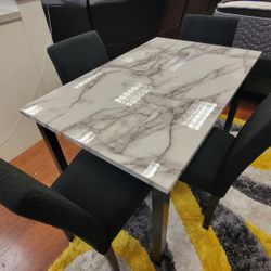 Tedd Black Faux Marble Dining Set $399 With Easy Finance 
