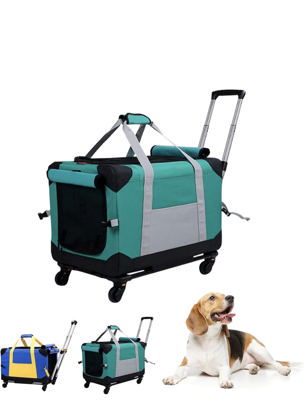 Pet Travel Bag Pet Stroller Travel Transport Bag Removable Wheels Telescopic Walking Handle 4-Wheels for 15KG Dogs Cats Pet Rolling Carrier (Color :
