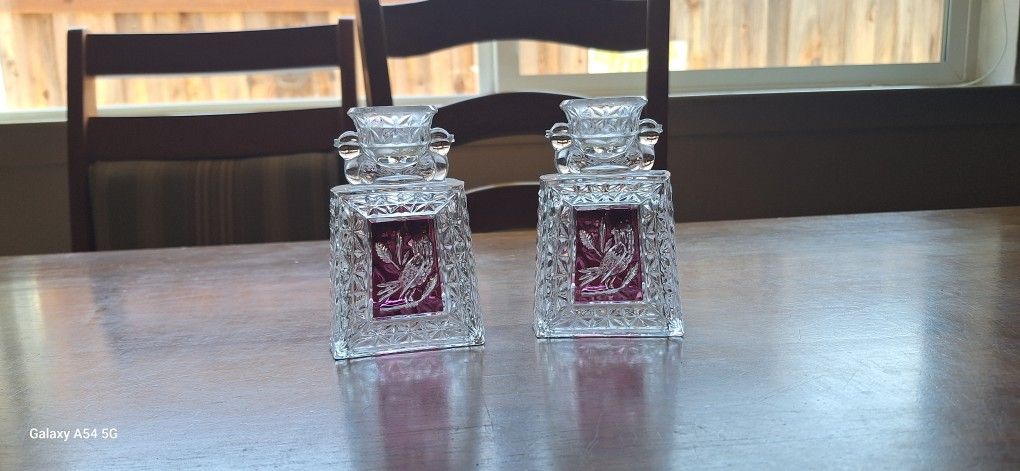 Hofbauer Byrdes Ruby Red Bird Crystal Glass Collection Candle Holder