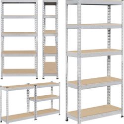5-Tier Utility Shelves, Metal Storage Shelves Garage Shelving Unit Adjustable Garage Storage Shelves Storage Racks Shed Shelving- Silver, 27.4 x 11.6 