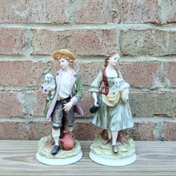 Vintage Andrea By Sadek Boy & Girl/Lambs Figurines
