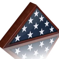Flag Display Case for 5x9.5 Flag - Solid Wood - Glass Front