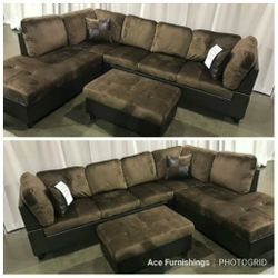 Brand New Brown Microfiber Sectional With Storage Ottoman 