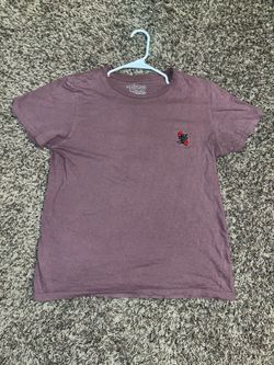 Burgundy shirt with skull and flower design